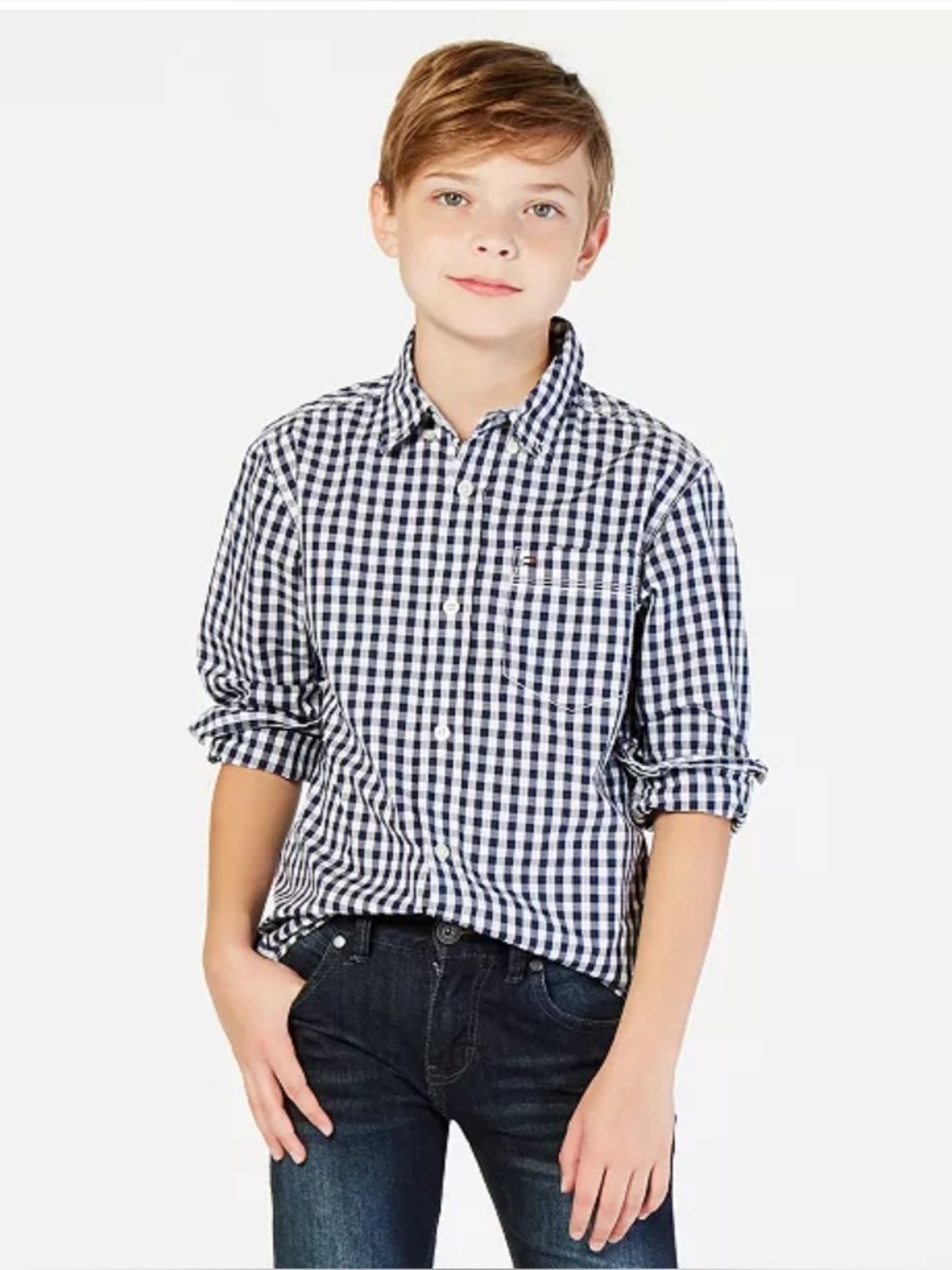 Tommy Hilfiger Big Boys Baxter Gingham Button-Down Shirt Size L